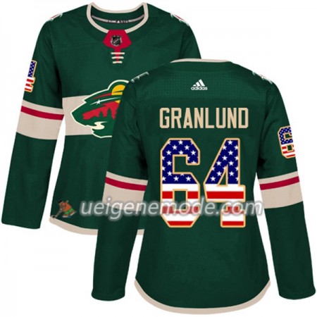 Dame Eishockey Minnesota Wild Trikot Mikael Granlund 64 Adidas 2017-2018 Grün USA Flag Fashion Authentic